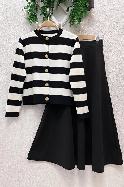VOLT CLOTHİNG Women's Striped Skirt Knitwear Set