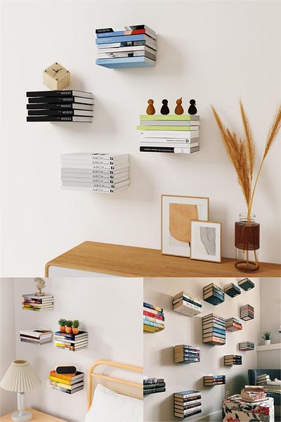 omilife Magician Shelf Wall Shelf Metal Bookshelf Hidden Bookshelf Invisible Decorative Wall Bookshelf 6 Pieces
