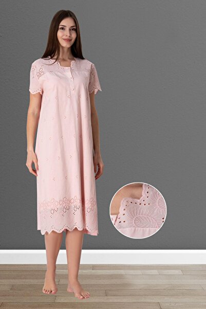 Genel Markalar Kadın Pudra Fisto Keten Dantelli Lohusa Hamile Gecelik