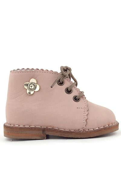 Rakerplus Handmade Genuine Leather Pink Floral Detailed Lace up Baby Boots