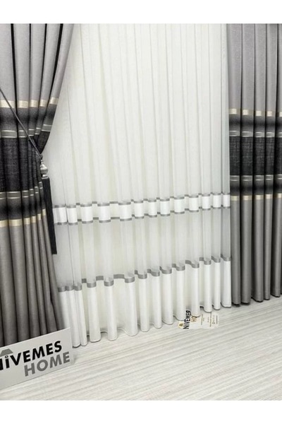NİVEMESHOME Nivemeshome Grey Through Stripe Cortina din tul antirid 1/2,5 Pile