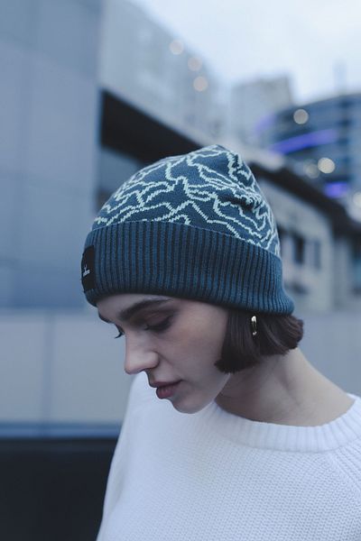 Nordbron Atlantic Green Print Knitwear Women Rhine - Soft Beanie with Logo, Winter Fold