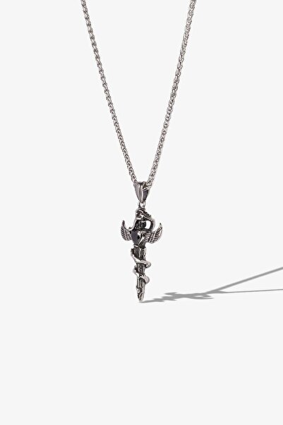 Herşey Nota قلادة من الفولاذ المقاوم للصدأ مع أجنحة من حجر الخفافيش السيف