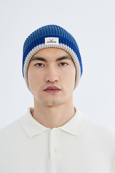 Nordbron Men's Blue Knitwear Dabbs - Winter Design with Color Block, Logo, Soft and Double Fold