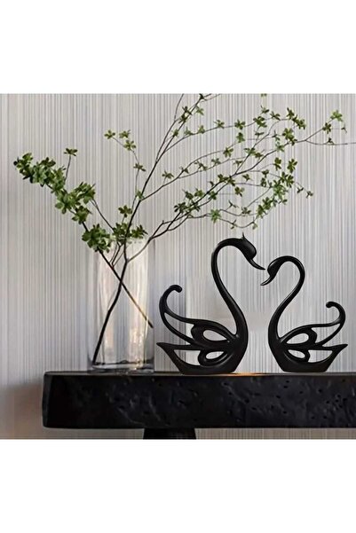 rakaymu Büyük Boy Dekoratif İkili Kuğu Biblo Obje Heykel Seti