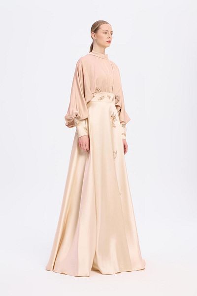 CENGIZ AKTURK Satin Long Evening Dress with Embroidery Detail - 2009C