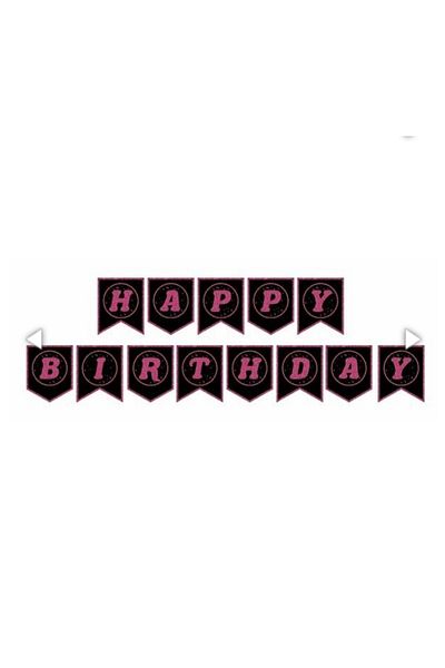 Deniz Party Store Fuchia Black Happy Birthday Writing