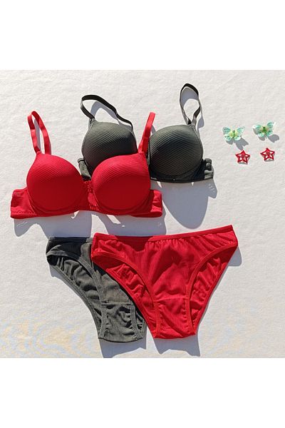 siyalife 2-Piece Bra and Panty Underwear Set with Ribbed Padding