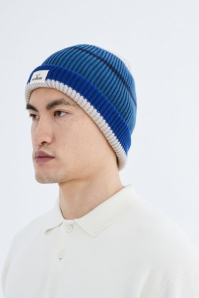 Nordbron Men's Blue Knitwear Dabbs - Winter Design with Color Block, Logo, Soft and Double Fold