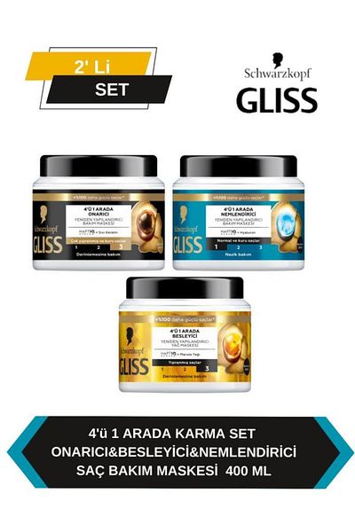 Gliss 4 in 1 Hair Mask 400 ml X3 |   Nourishing, Moisturizing, Repairing Intensive Care for Mixed Hair