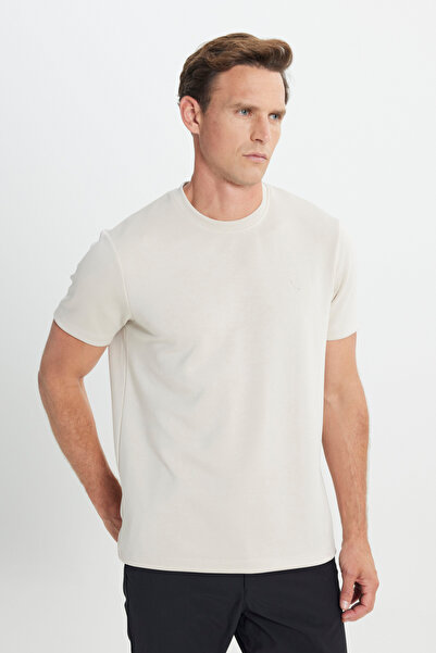 ALTINYILDIZ CLASSICS Мъжка бежова тениска с гъвкава яка, стандартна кройка и ...