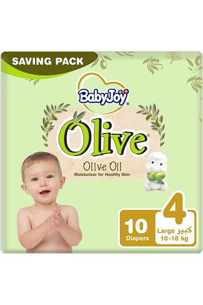 BabyJoy Olive Tape Diaper, Size 4, Large, 10-18 Kg, Saving Pack, 10 Diapers