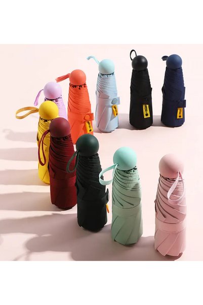 Şeker Ofisi Mini Kapsül Şemsiye Özel Kılıflı, Su Geçirmez Ve Taşınabilir Model 6 Telli