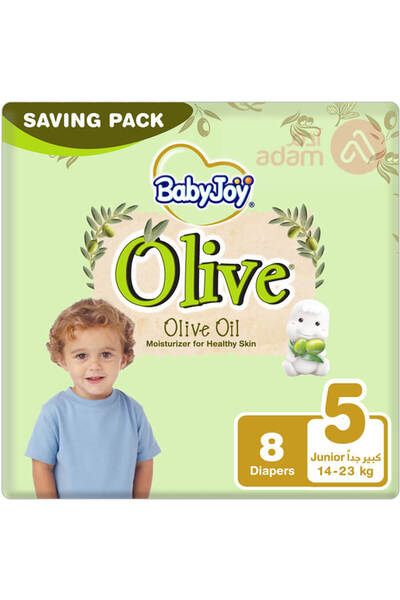 BabyJoy حفاضات أوليف تيب، مقاس 5، جونيور، 14-23 كجم، عبوة توفير، 8 حفاضات