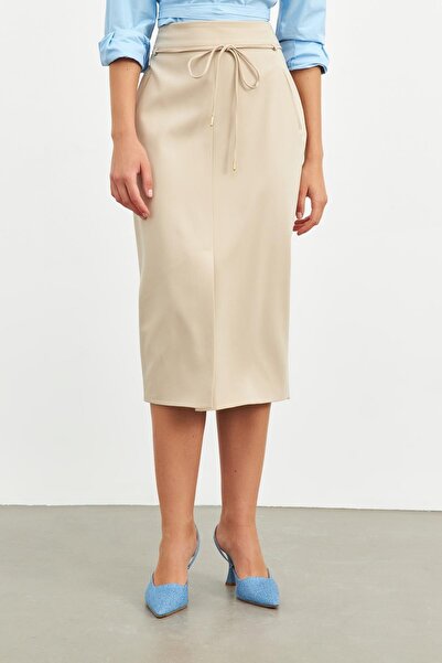Setre Μπεζ μολύβι φούστα με λεπτομέρεια με ζώνη με κορδόνι στη μέση