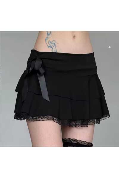 GARDIROZA Fusta gotică din dantelă neagră - Fusta gotică din dantelă cu două ...