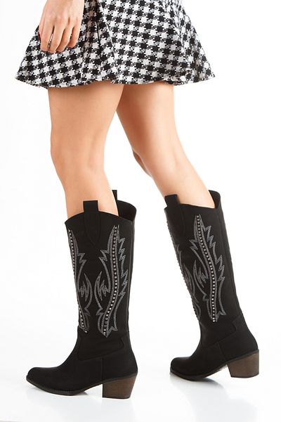 PASSAGE SHOES Ματ κεντημένες γυναικείες μπότες με τακούνι Cowboy - 7027