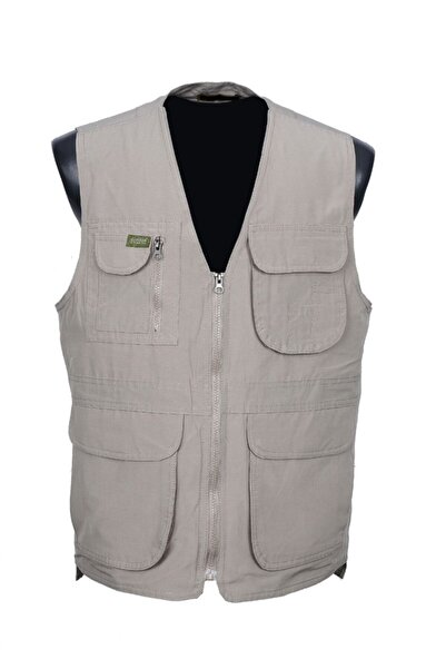 Sanalbolluk Erkek Kumaş Yelek Yazlık V Yaka Krem Renk