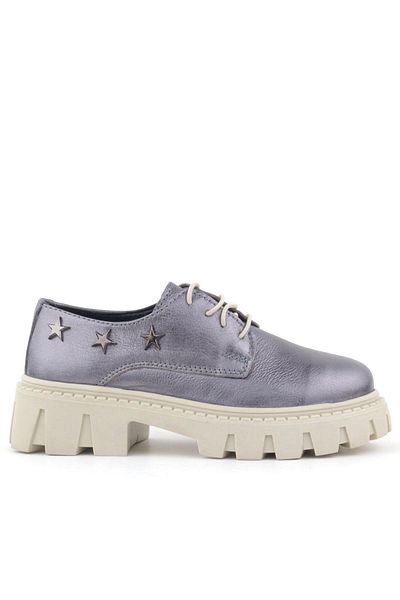 Rakerplus Pantofi școlari Oxford pentru fete din piele naturală Platinum Lace-up Starry