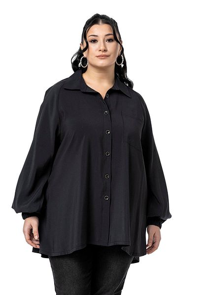 DISENTIS MODEST Cămașă neagră cu mâneci raglan, cu mâneci supradimensionate, cu gură elastică
