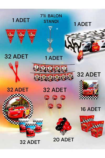 VibeHome 32 Person Cars Themed 2XL Pack - Birthday Party & Fun Events