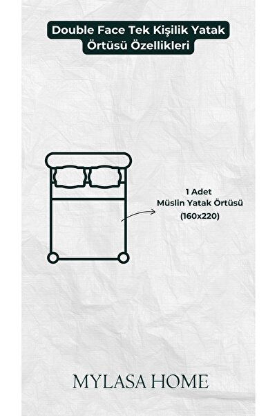 MYLASA HOME Double Face 4 Katlı Müslin Yatak Örtüsü Tek Kişilik 160x220cm