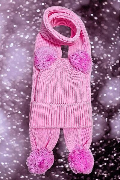 Meriç bebe Girls&Boys Thessaloniki Knitted Pompom Scarf Beanie Set 1-5 Years