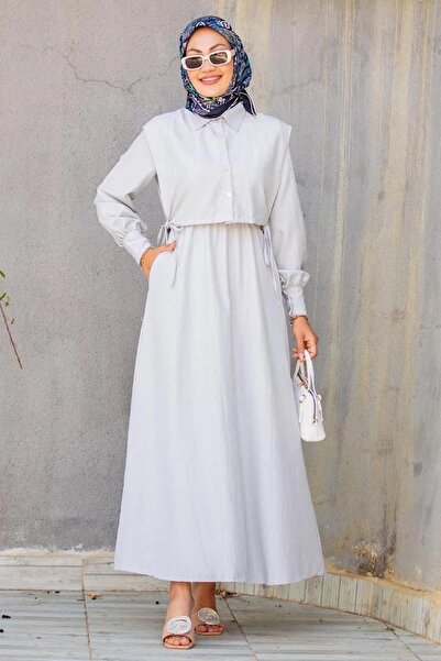 Swana Siva haljina sa hidžabom - letnja tkanina za dečiju sobu, detalj džepa,...