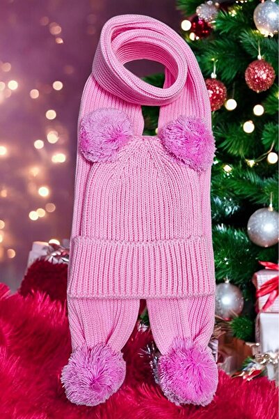 Meriç bebe Girls&Boys Thessaloniki Knitted Pompom Scarf Beanie Set 1-5 Years