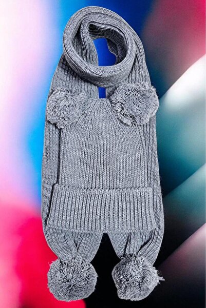 Meriç bebe Girls&Boys Thessaloniki Knitted Pompom Scarf Beanie Set 1-5 Years