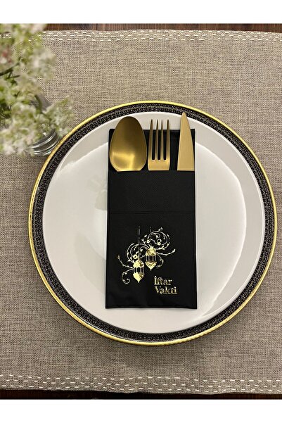 kidspartim Gold Yaldızlı Siyah İftar Vakti Cepli Peçete 12 Adet