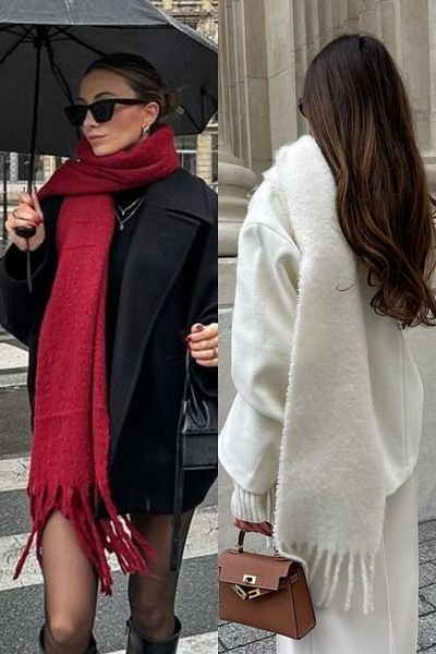 Mollycrush Eșarfă dublă din bumbac, roșu și alb, cu tematică de Anul Nou - Accesoriu de iarnă cu textura moale, elegant și cald