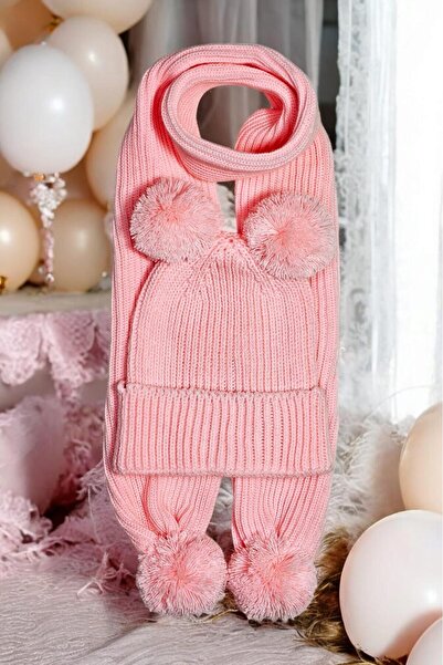 Meriç bebe Girls&Boys Thessaloniki Knitted Pompom Scarf Beanie Set 1-5 Years