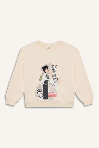 DeFacto Girl's Relax Fit Crew Neck Anime Printed Sweatshirt D8817A8
