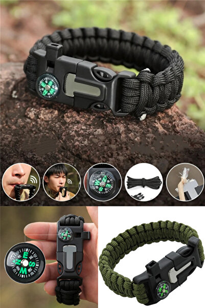 omilife Kamp Bilekliği Düdük, Pusula ve Paraşüt İpli Kamp Yürüyüş Bilekliği