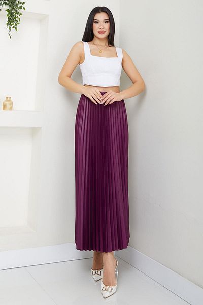 SENSTIL Fusta plisată cu aspect piele cu talie elastică violet SS2655