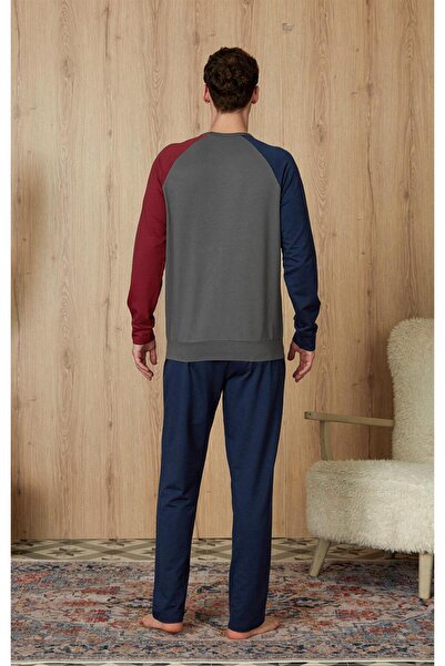 Doreanse Erkek İki Renk Kol Detaylı Lacivert T-Shirt Pijama Takımı 4814
