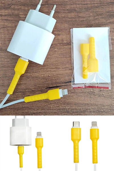 omilife Sarı iPhone 11 12 13 14 Pro ProMax Uyumlu Sarı Kablo Ucu Koruyucu Sil...