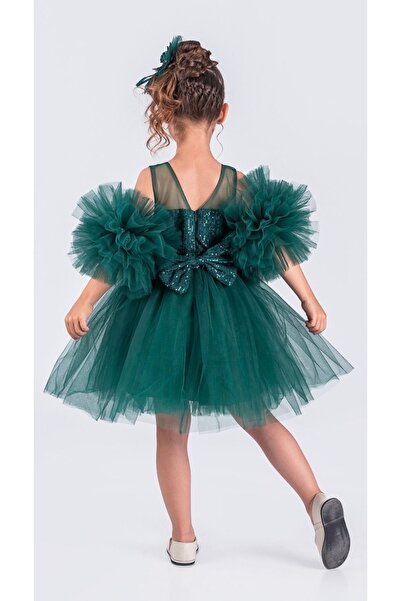 Little Pumpkin Pon Pon Kollu Pul Payetli Tütülü Kız Çocuk Abiye Elbise