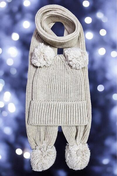 Meriç bebe Girls&Boys Thessaloniki Knitted Pompom Scarf Beanie Set 1-5 Years
