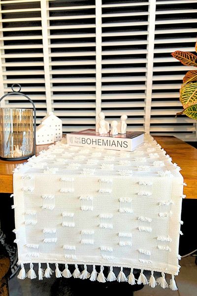 bufidik Τετράγωνη υφή με φούντες Runner 40x140 cm
