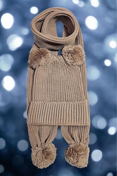 Meriç bebe Girls&Boys Thessaloniki Knitted Pompom Scarf Beanie Set 1-5 Years