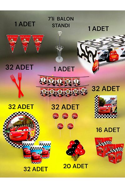 VibeHome 32 Person Cars Themed 2XL Pack - Birthday Party & Fun Events