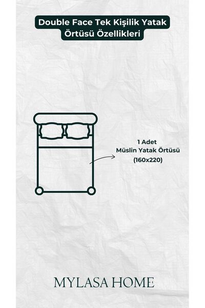 MYLASA HOME Double Face 4 Katlı Müslin Yatak Örtüsü Tek Kişilik 160x220cm