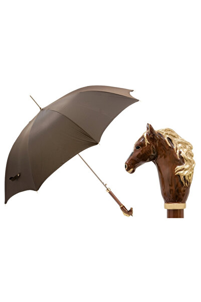 PASOTTI Kahverengi At Figürlü Lüks Şemsiye H: 95 cm - Ø 110 cm