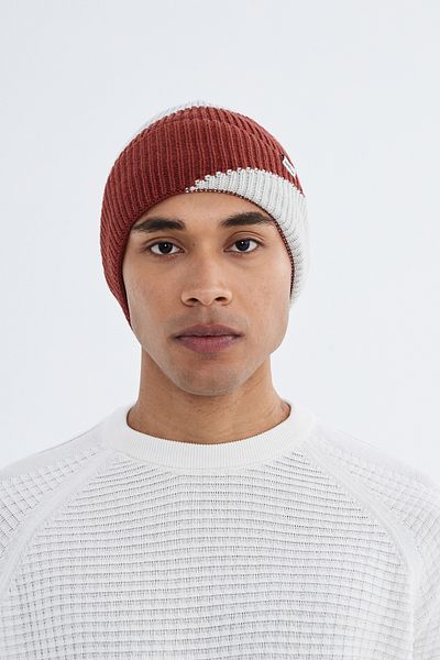 Nordbron Men's Burgundy Knitwear Tause - Soft Pattern, Beanie Color Block, Stretchy Double Fold, Winter Logo