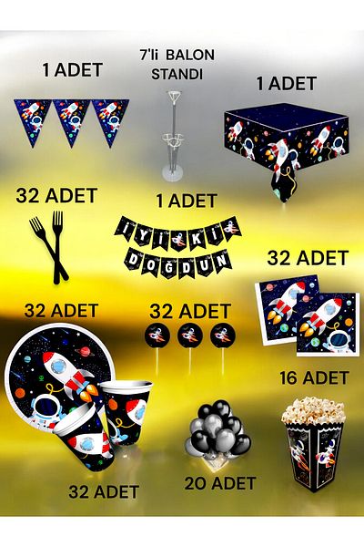 VibeHome Space Themed 2XL Pack for 32 People - Birthday Party and Fun Events
