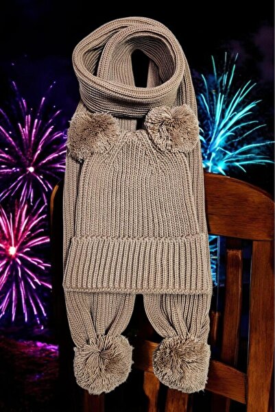 Meriç bebe Girls&Boys Thessaloniki Knitted Pompom Scarf Beanie Set 1-5 Years