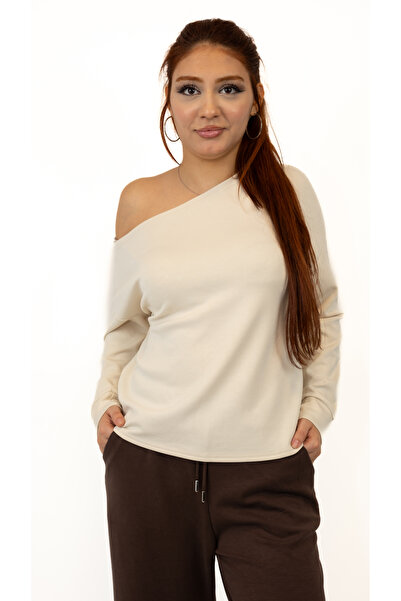 BUSEM Soft Textured, Modal Fabric, Low Shoulder, Stone Color Sweatshirt