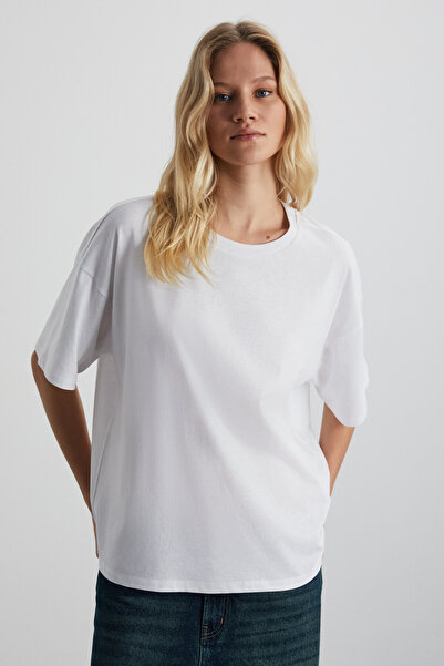 GRIMELANGE Lagertha Women - Λευκό μπλουζάκι Oversize με στρογγυλή λαιμόκοψη, 100% οργανικό βαμβάκι, χοντρή υφή